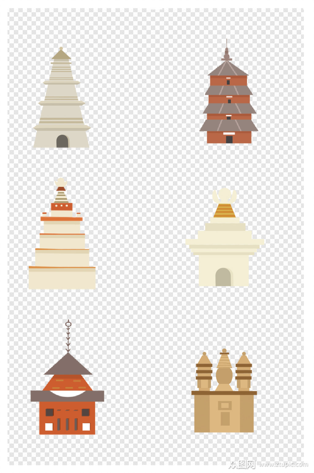 手绘佛塔寺庙庙宇素材