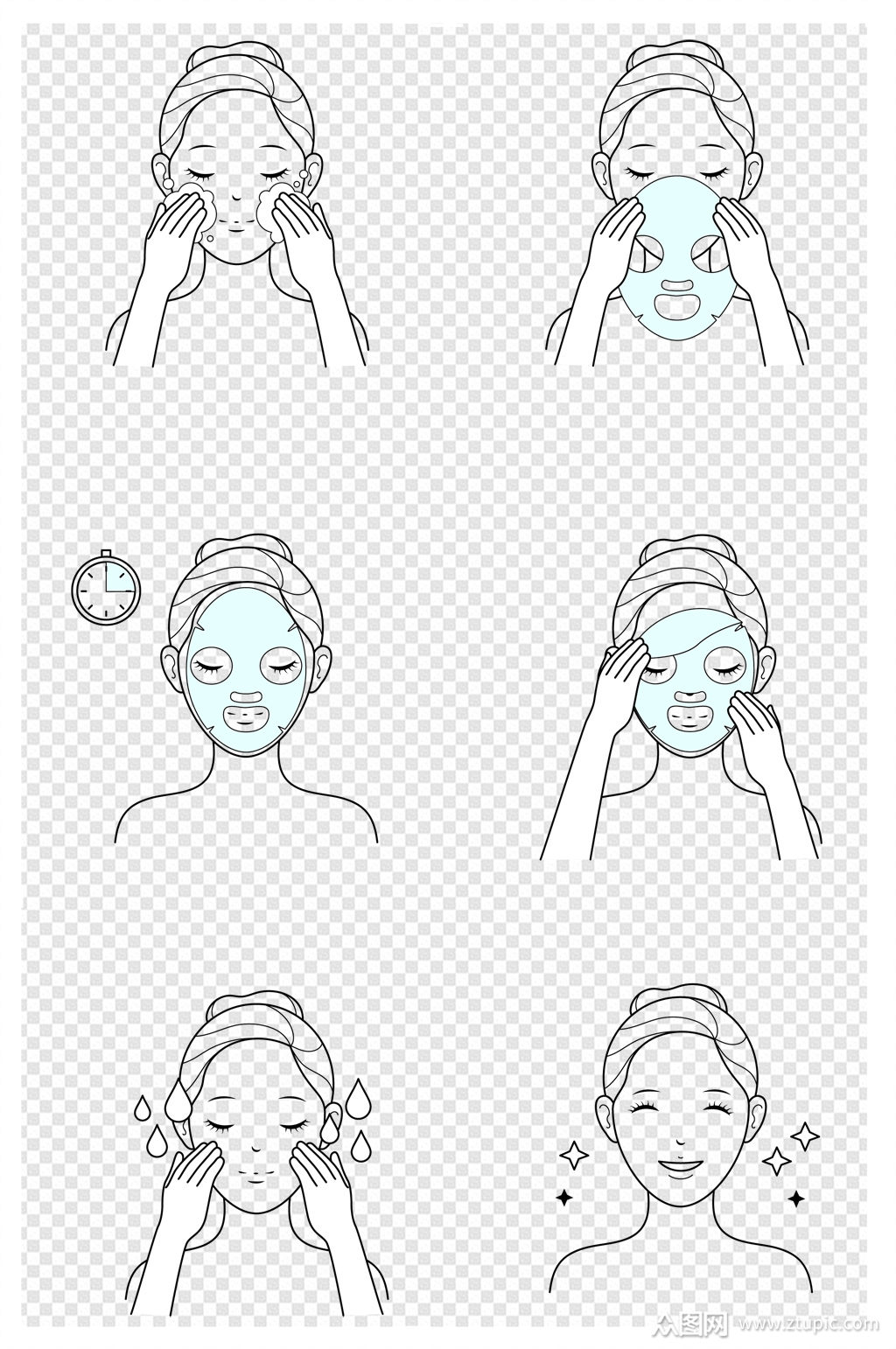 美白护肤洁面清洁补水保湿面膜使用步骤说明素材