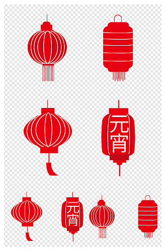 春节元宵装饰红色简约灯笼元素