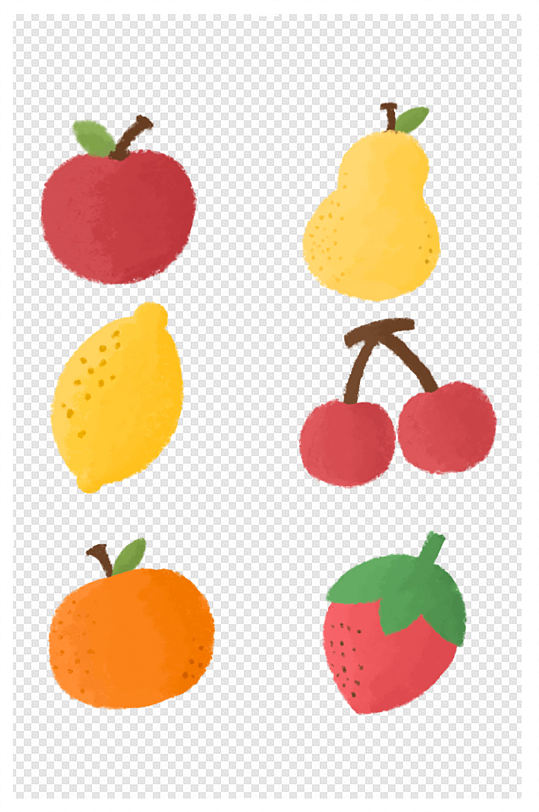 卡通可爱手绘水果苹果梨子柠檬樱桃橙子草莓