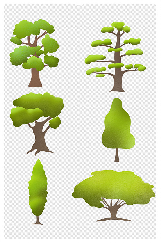 手绘植树节噪点肌理渐变树木元素插画绿
