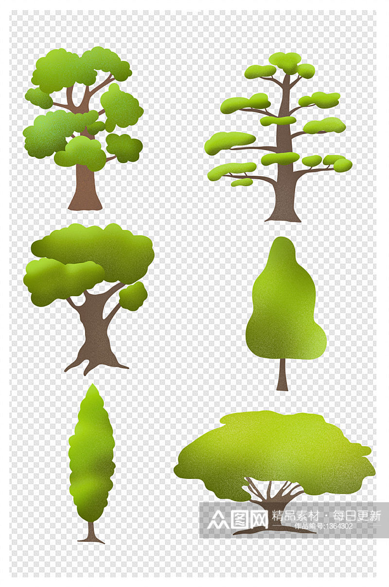 手绘植树节噪点肌理渐变树木元素插画绿素材