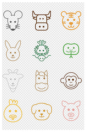 线条动物十二生肖卡通图标