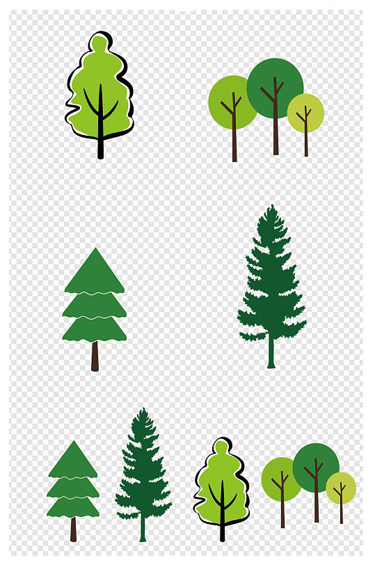 手绘卡通小树元素树木绿色