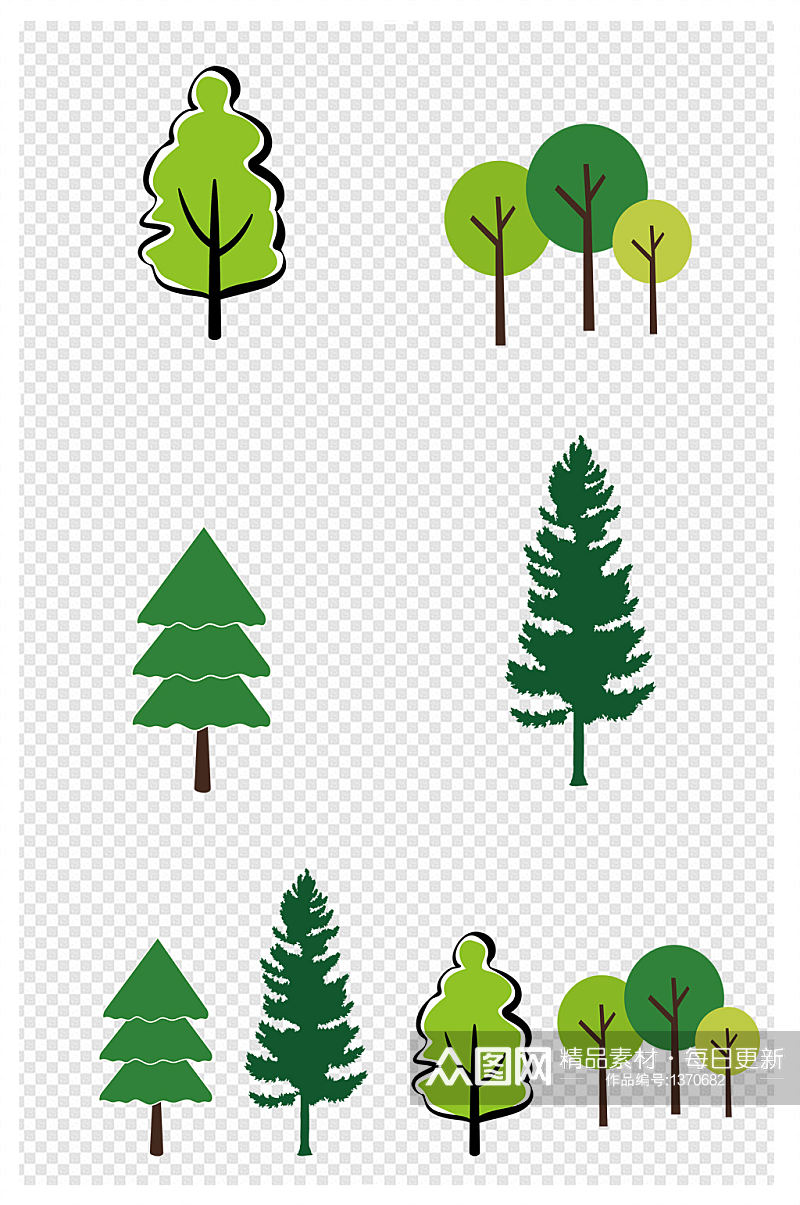 手绘卡通小树元素树木绿色素材