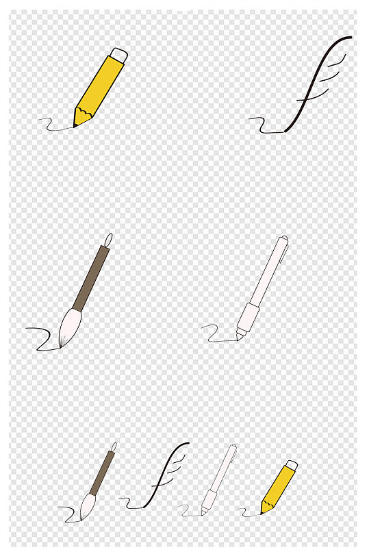 四种笔类工具装饰图案