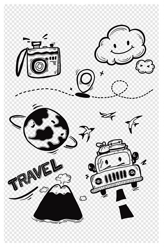 旅行旅途火山汽车涂鸦行李涂鸦照相机