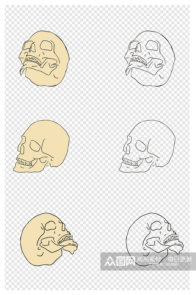 人类器官头骨图骷髅头线条画素材
