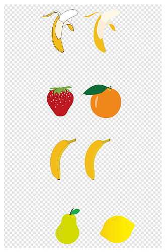 元素水果种类手绘香蕉草莓橘子柠檬梨