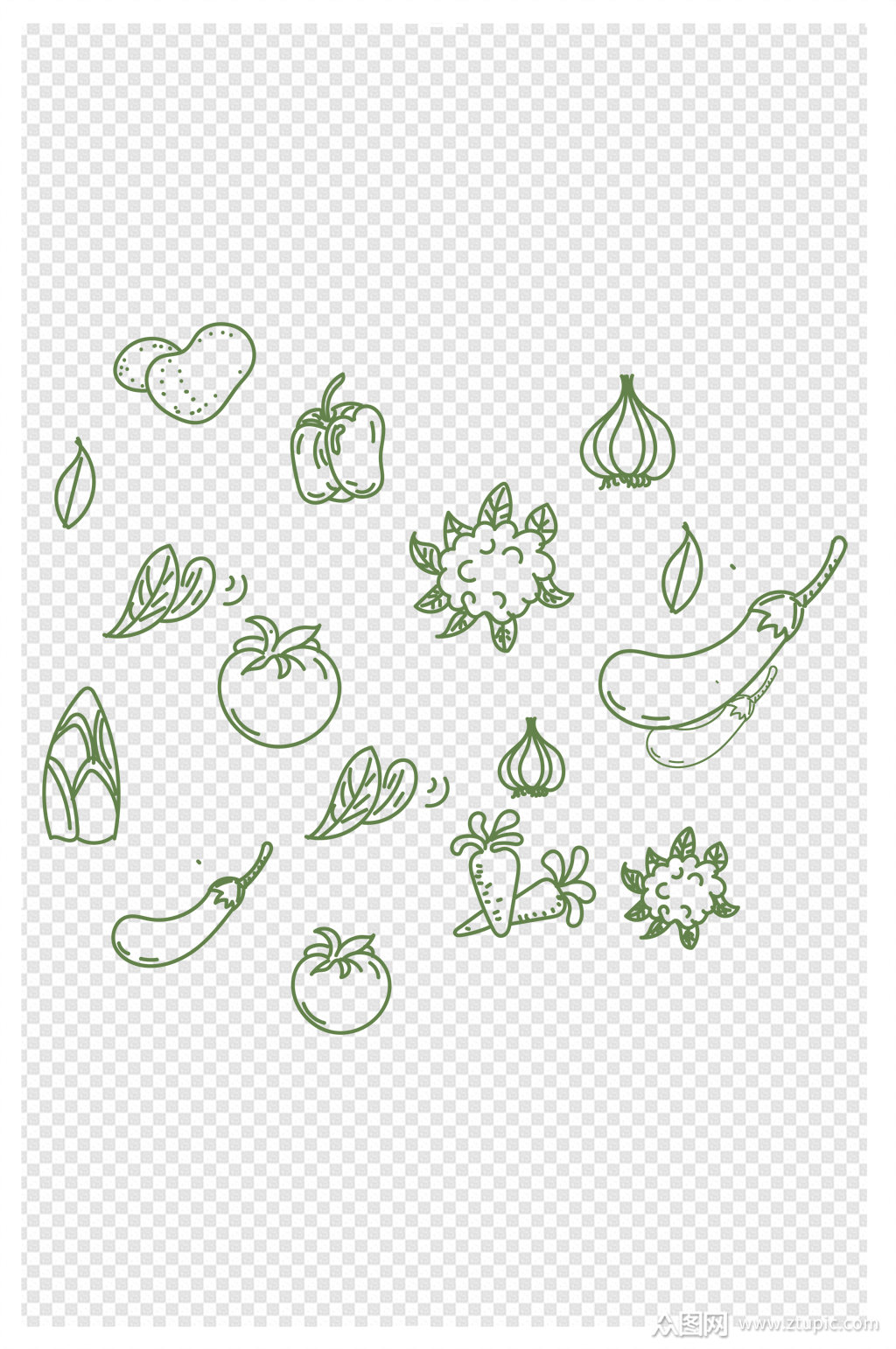手绘卡通白描蔬菜线稿