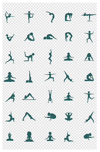 瑜伽健身减肥瘦身运动人物手绘剪影