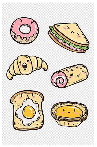 早餐面包蛋挞三明治牛角包吐司甜甜圈简笔画