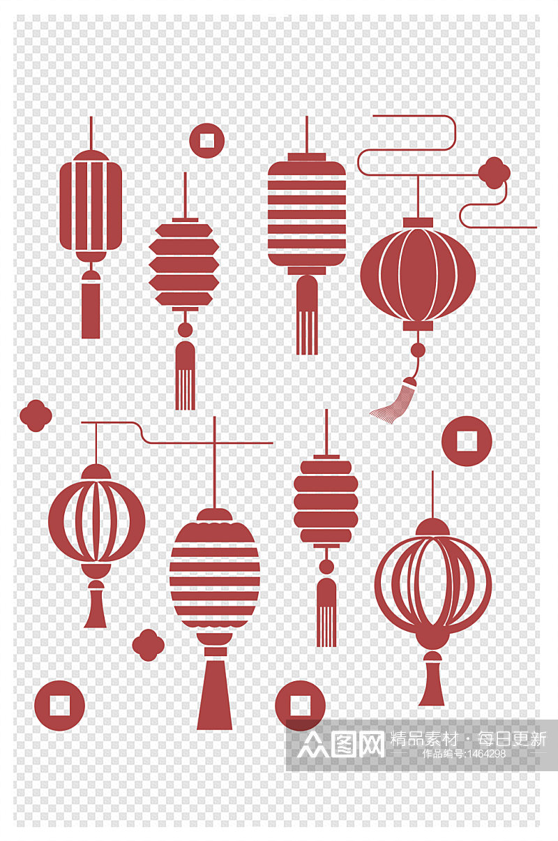 中国风传统节日简约灯笼祥云元素喜庆红色素材