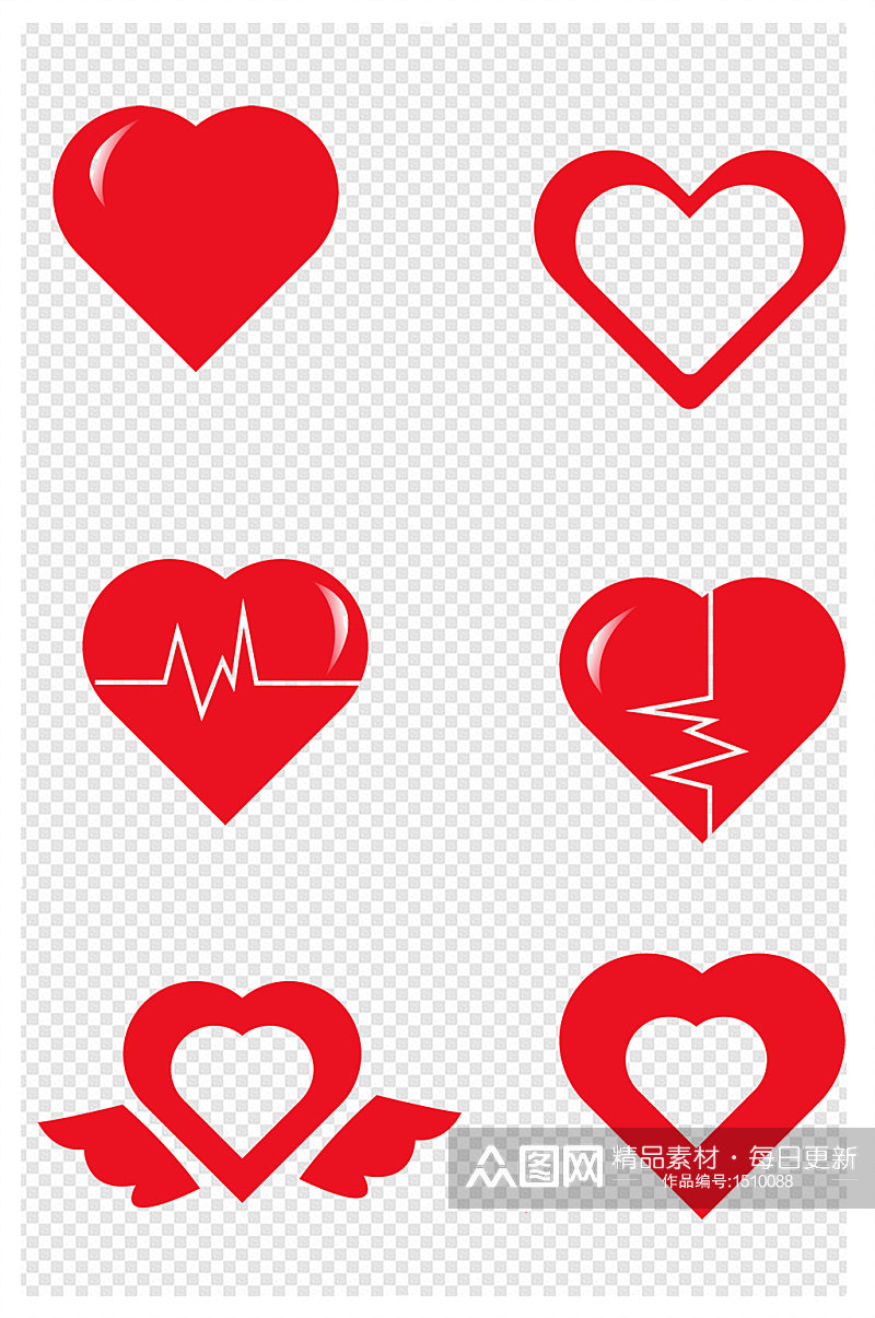 爱心形桃心天使翅膀情人节心动520图标素材