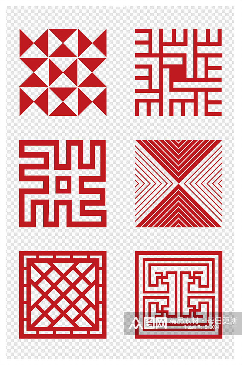 简约中国风花纹创意古典红色中式纹样素材