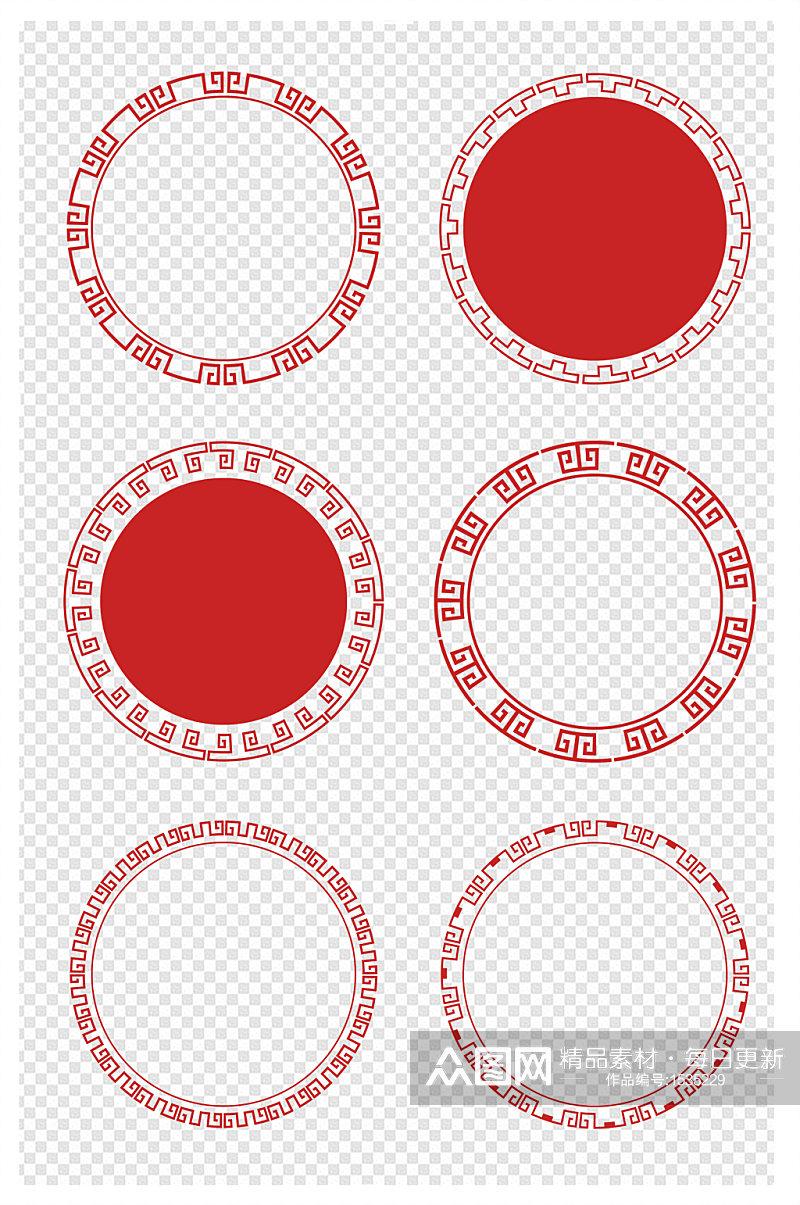 中式圆形边框中国风古典回纹花纹边框素材