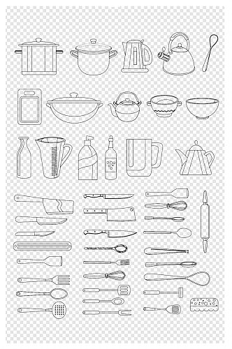 厨房烹饪工具电器设备线描手绘卡通素材