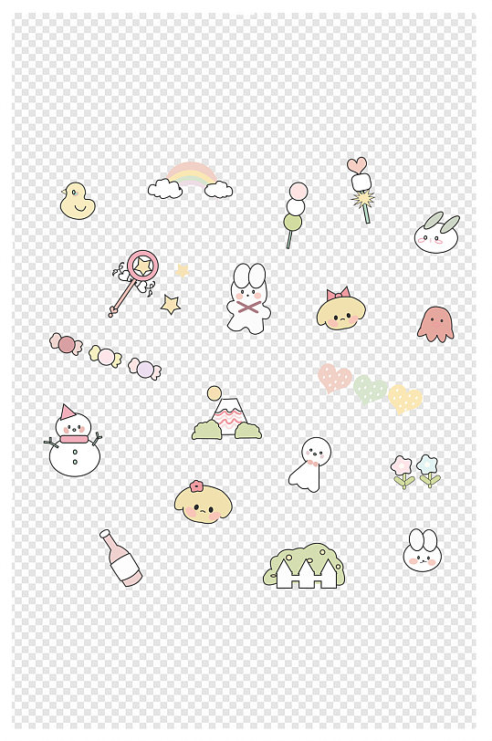 手账彩色粉色可爱卡通素材小清新贴纸元素