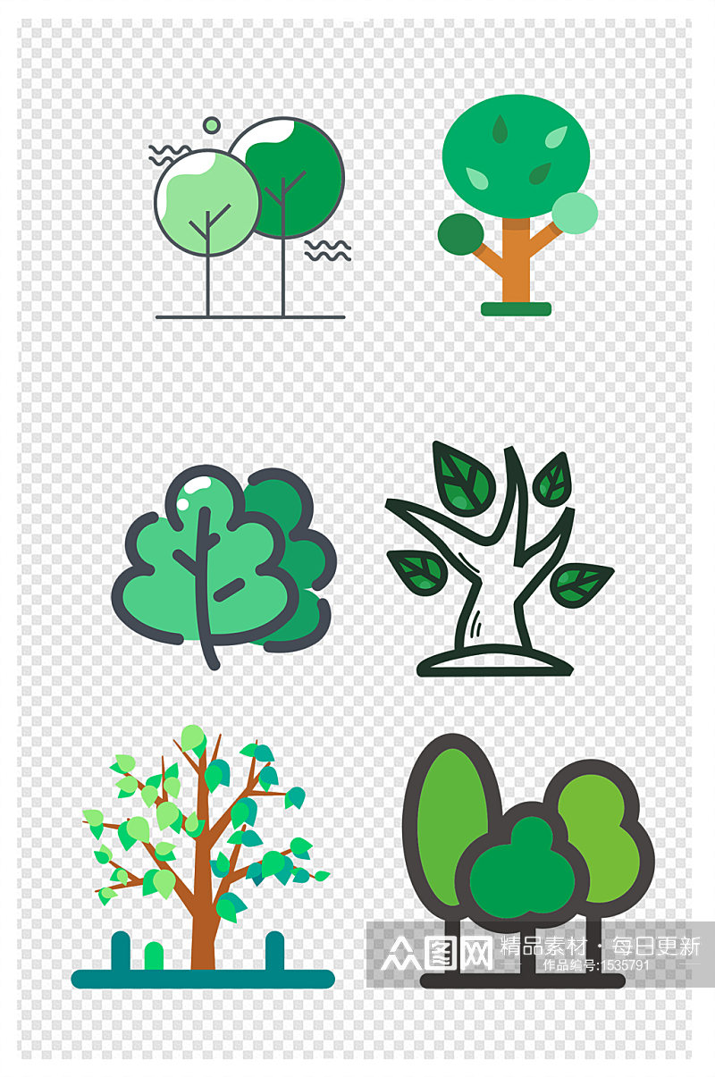 绿色小树卡通树木素材