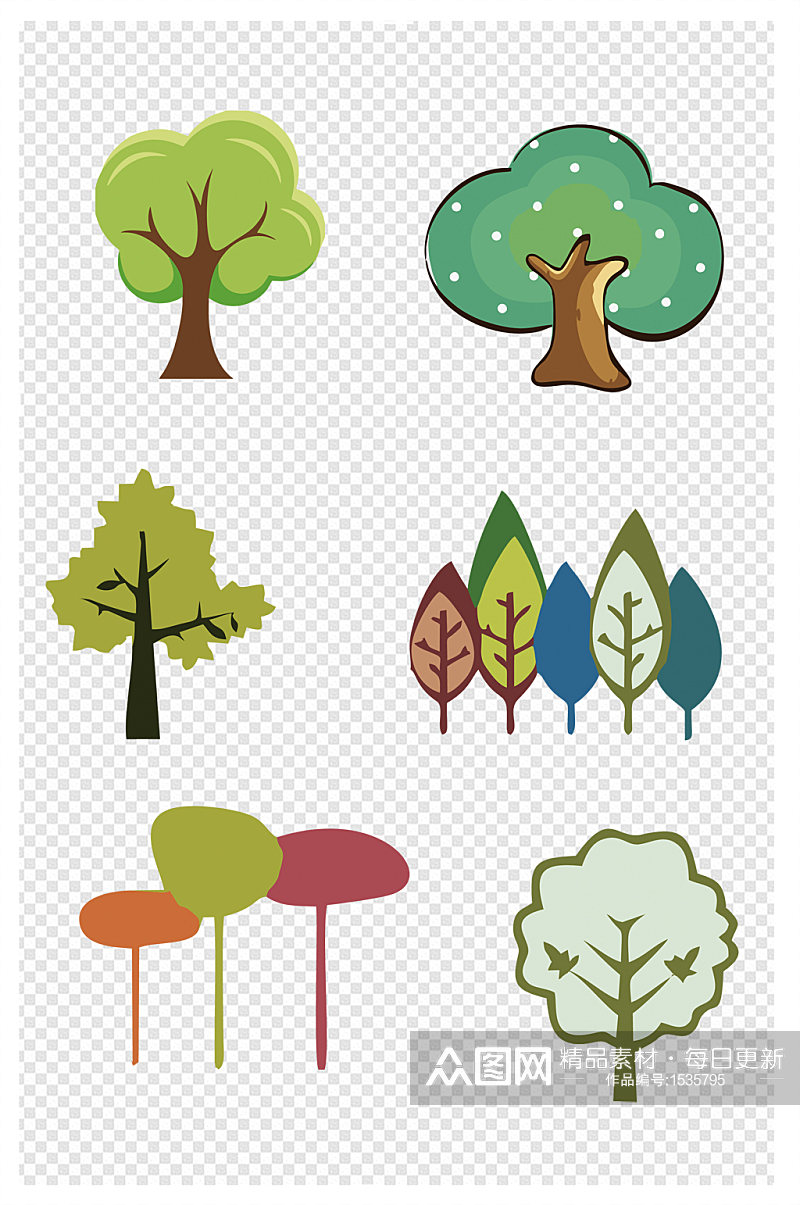 绿色小树卡通树木素材