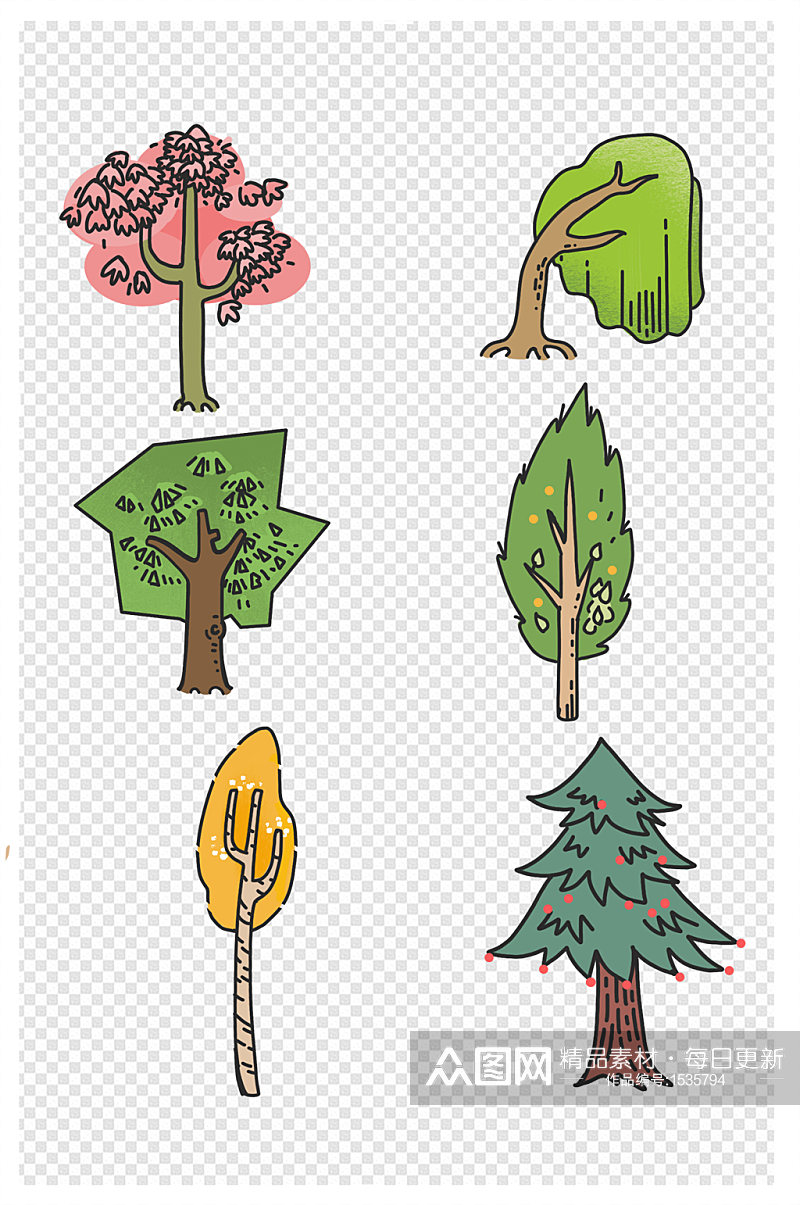 树木手绘插画设计元素素材