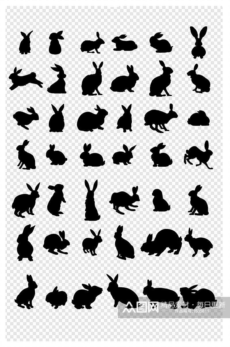 自然环境野生动物兔子复活节中秋节手绘剪影素材