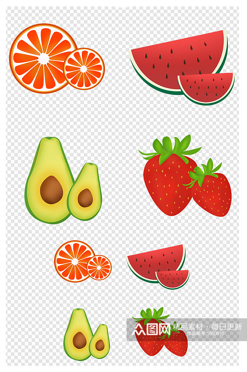 手绘扁平风水果西瓜草莓水果素材