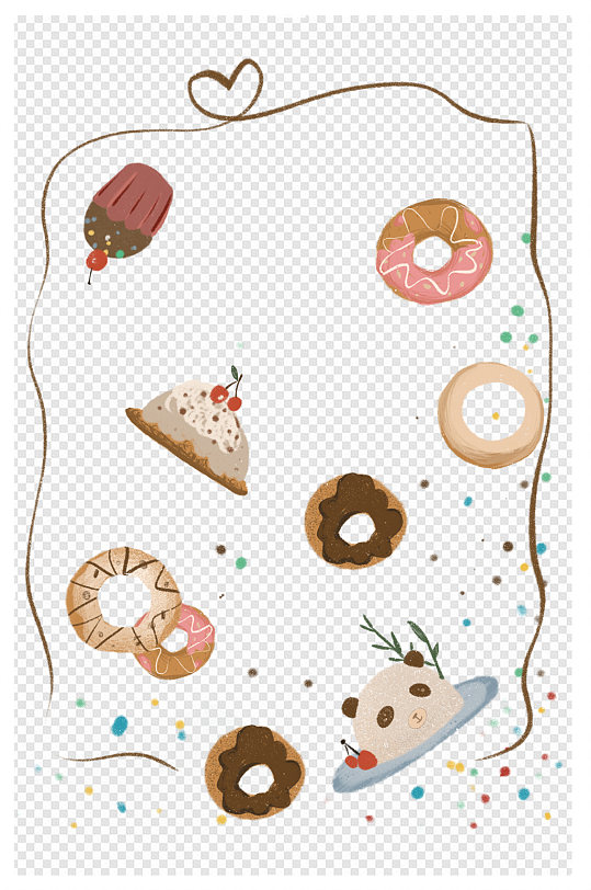 甜品点心蛋糕甜甜圈元素背景手绘插画