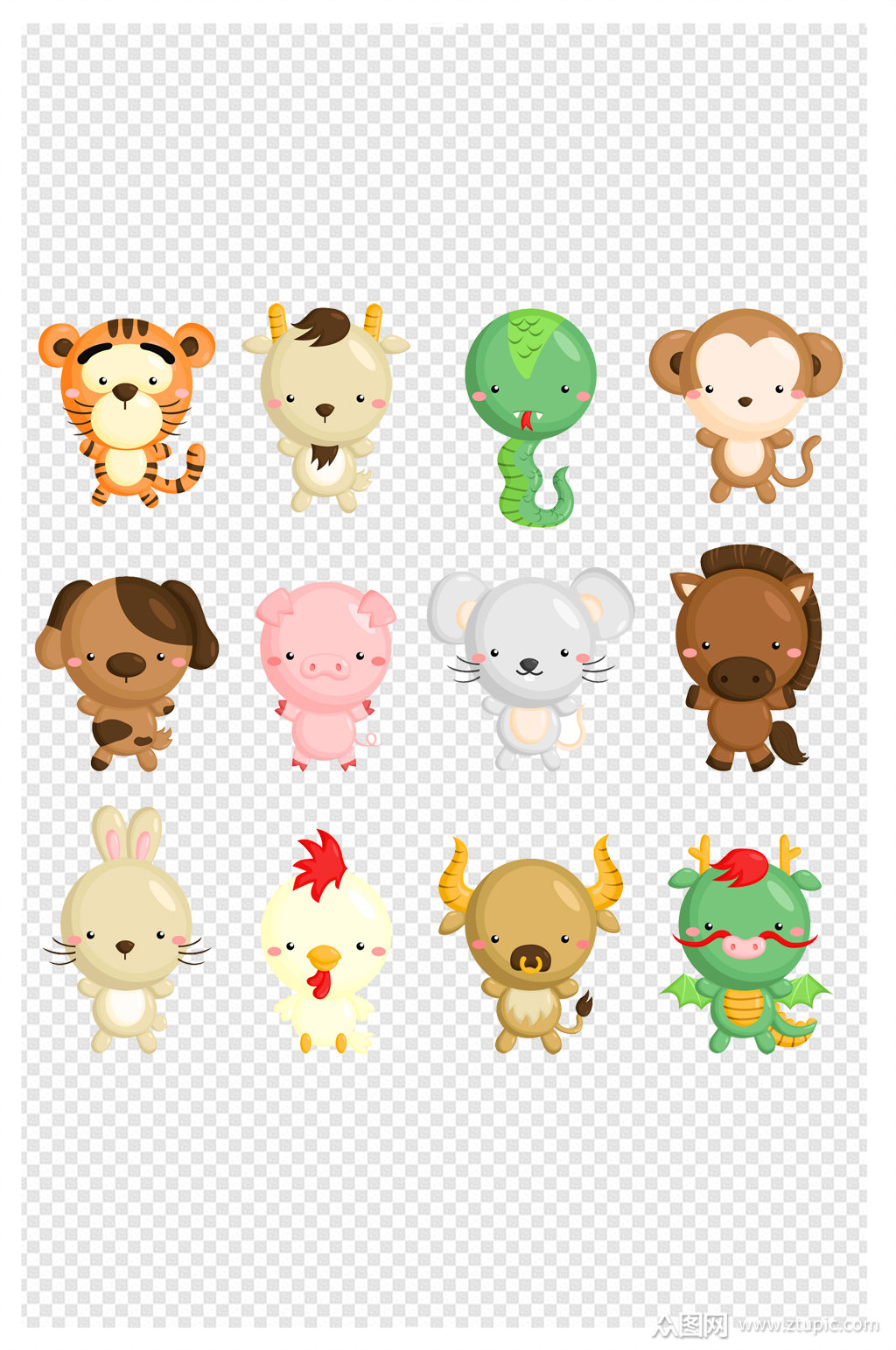 动物手绘元素插画十二生肖卡通可爱萌素材