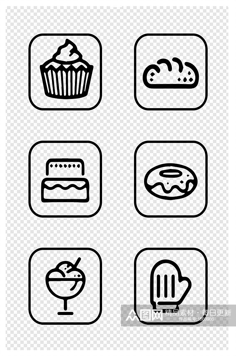 烘焙图标蛋糕冰淇淋面包图标芝士甜甜圈烘烤素材