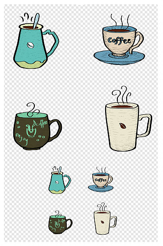 卡通手绘咖啡咖啡杯插画素材上色稿