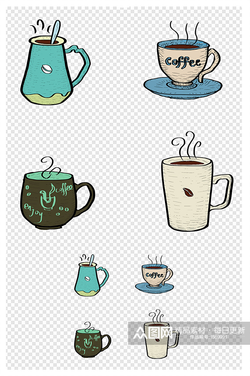 卡通手绘咖啡咖啡杯插画素材上色稿素材