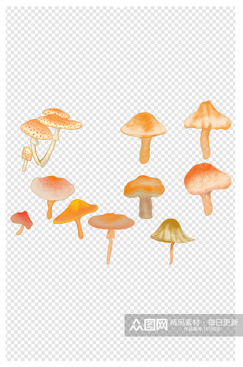 蘑菇素材手绘插画蓝色背景单个蘑菇素材