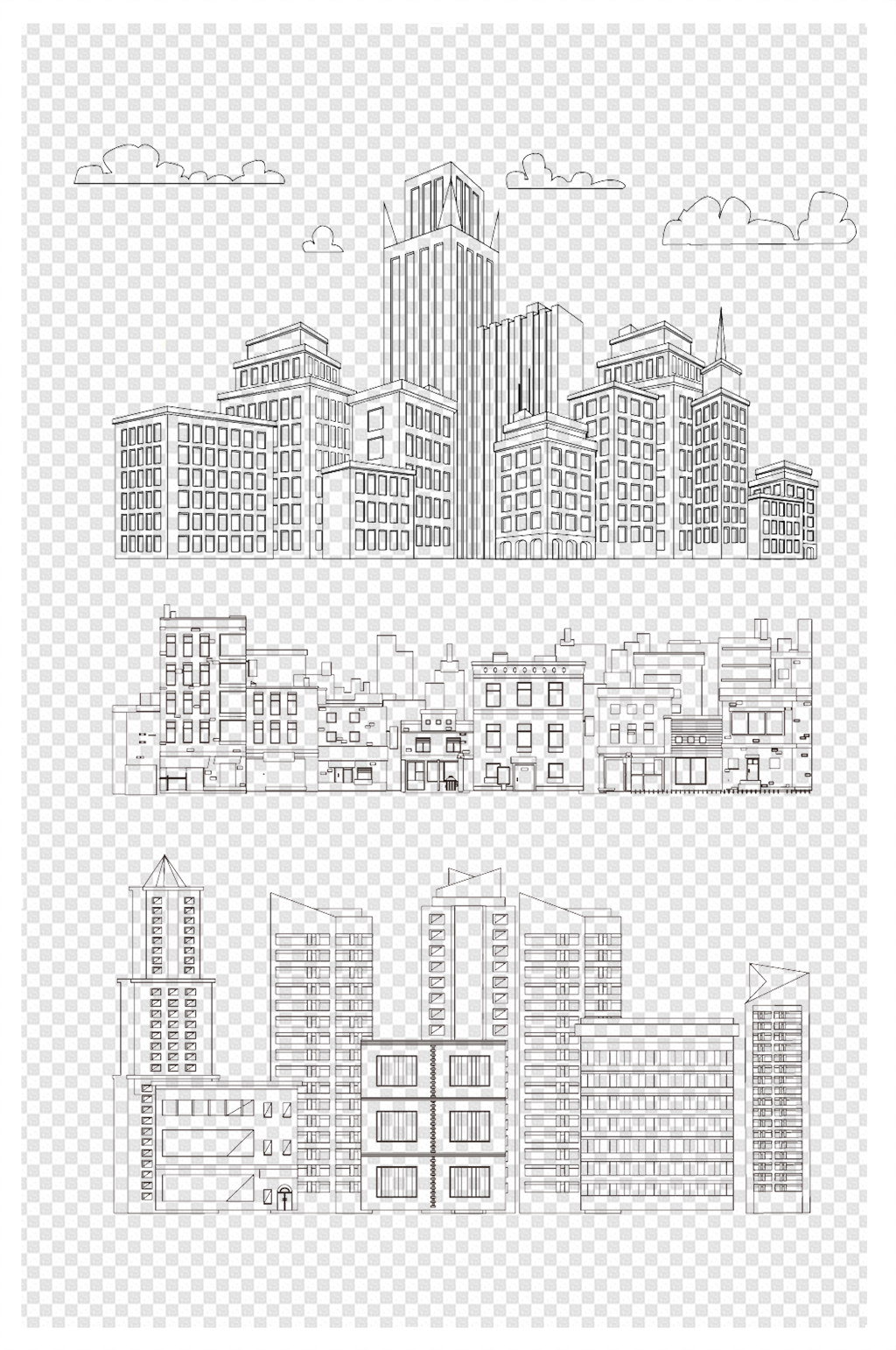 城市线描画 高楼图片