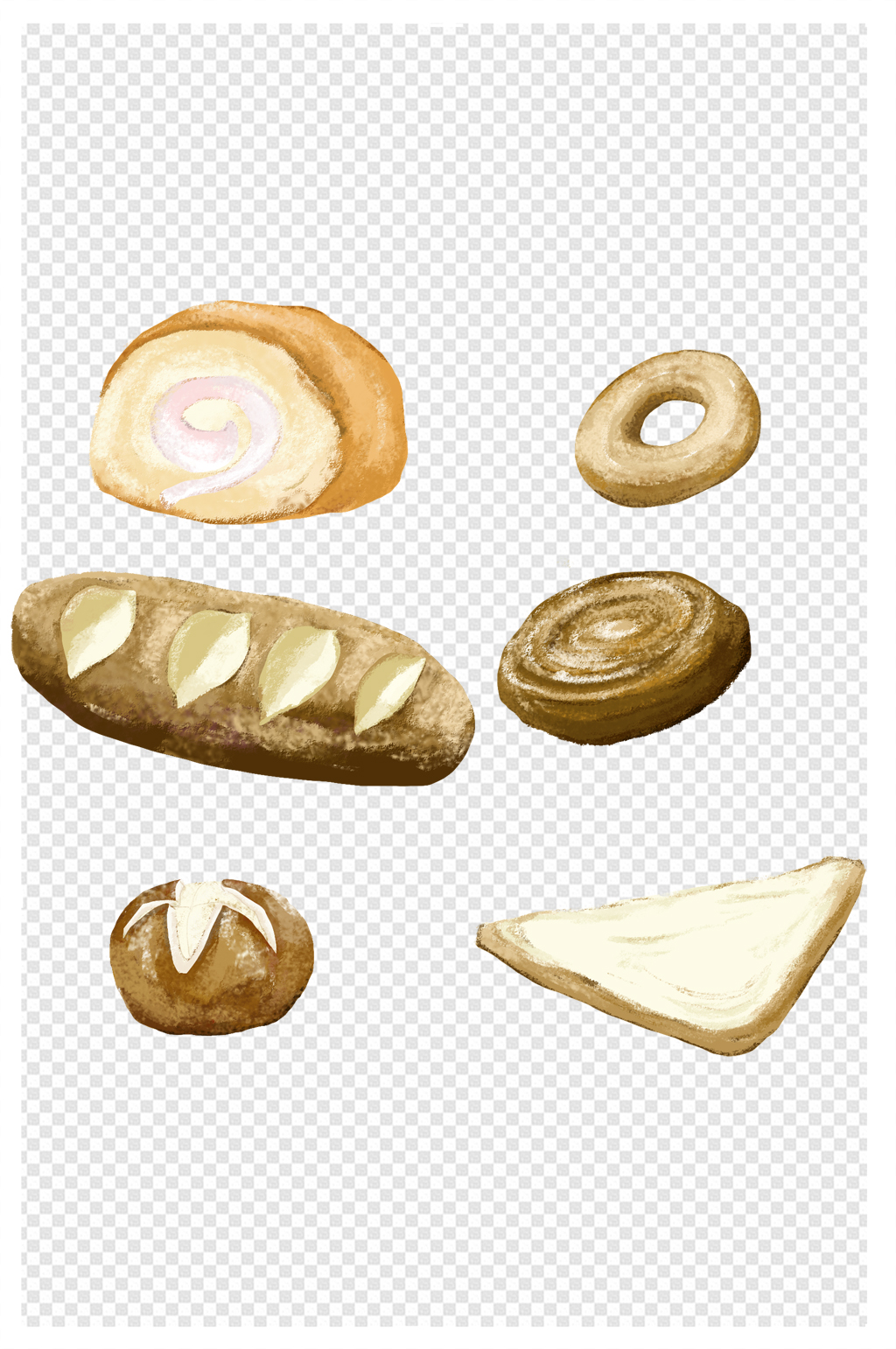 面包插画手绘贝果卡通可爱食物早餐素材