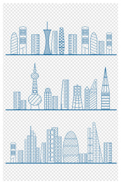 手绘城市高楼大厦线条图素材