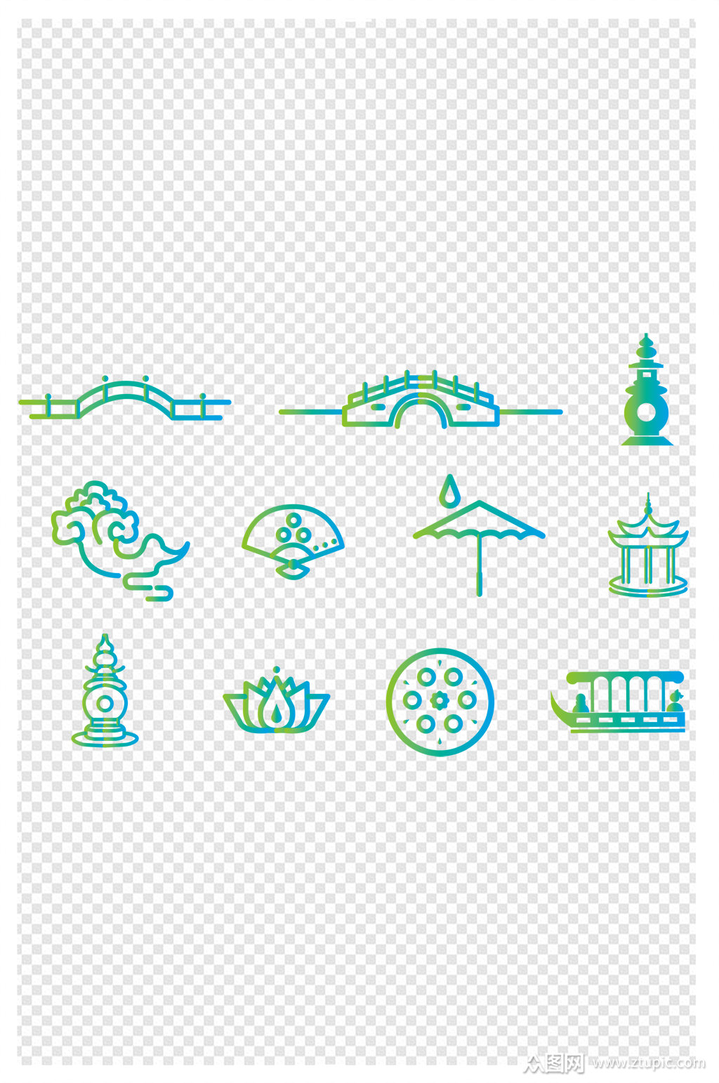 素材杭州元素渐变