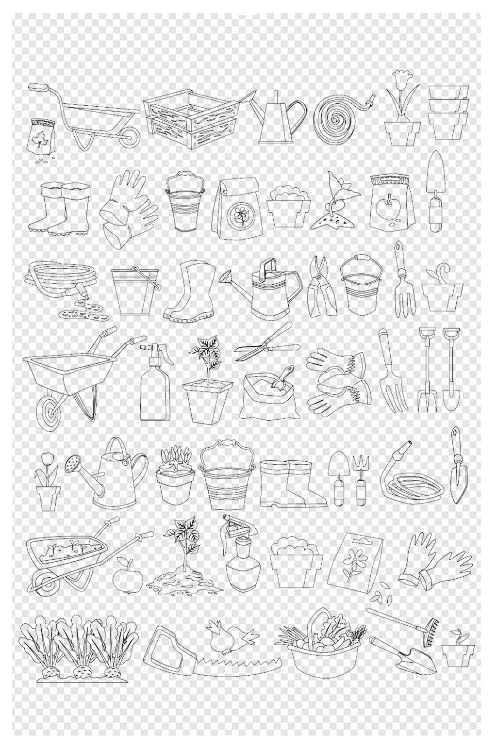 线描手绘卡通种花工具家用园林园艺铲子素材