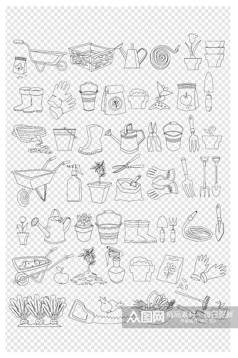 线描手绘卡通种花工具家用园林园艺铲子素材