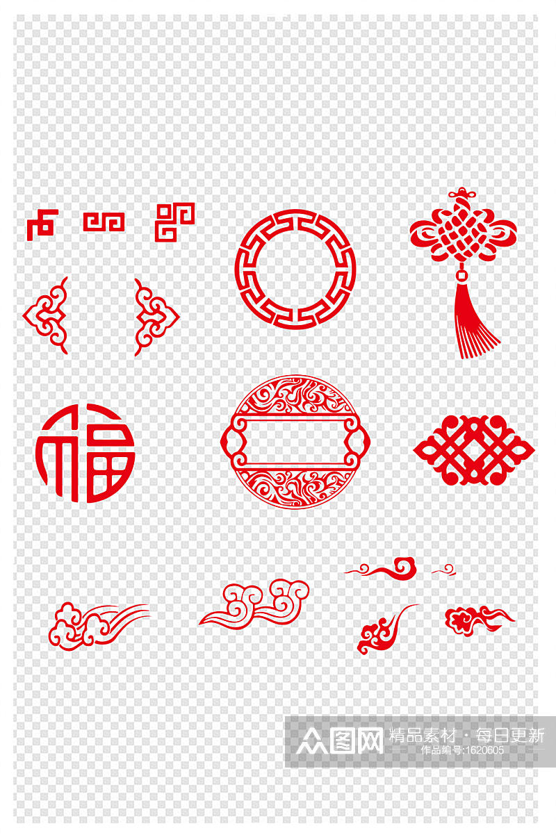 中国风元素中式边框中式装饰中国结祥云纹理素材
