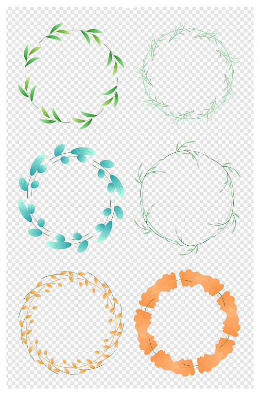 边框手绘植物装饰边框绿色叶子圆形边框标题框圆形树叶植物边框元素