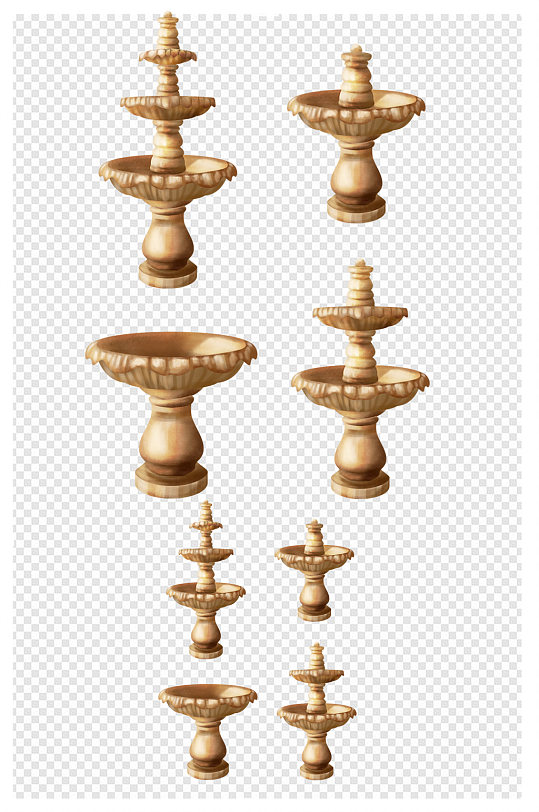 金色石膏欧式罗马喷泉婚礼效果图道具素材