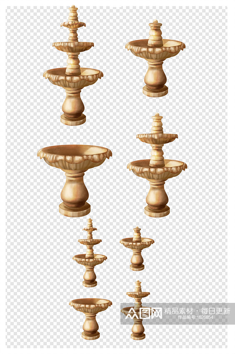 金色石膏欧式罗马喷泉婚礼效果图道具素材素材