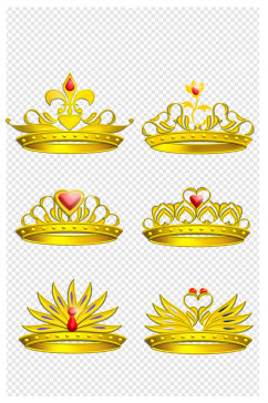 卡通金色红宝石公主皇冠元素素材套图