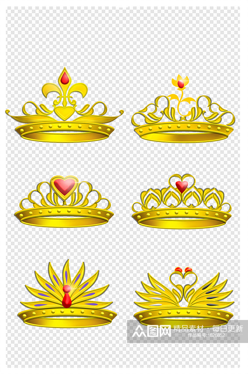 卡通金色红宝石公主皇冠元素素材套图素材