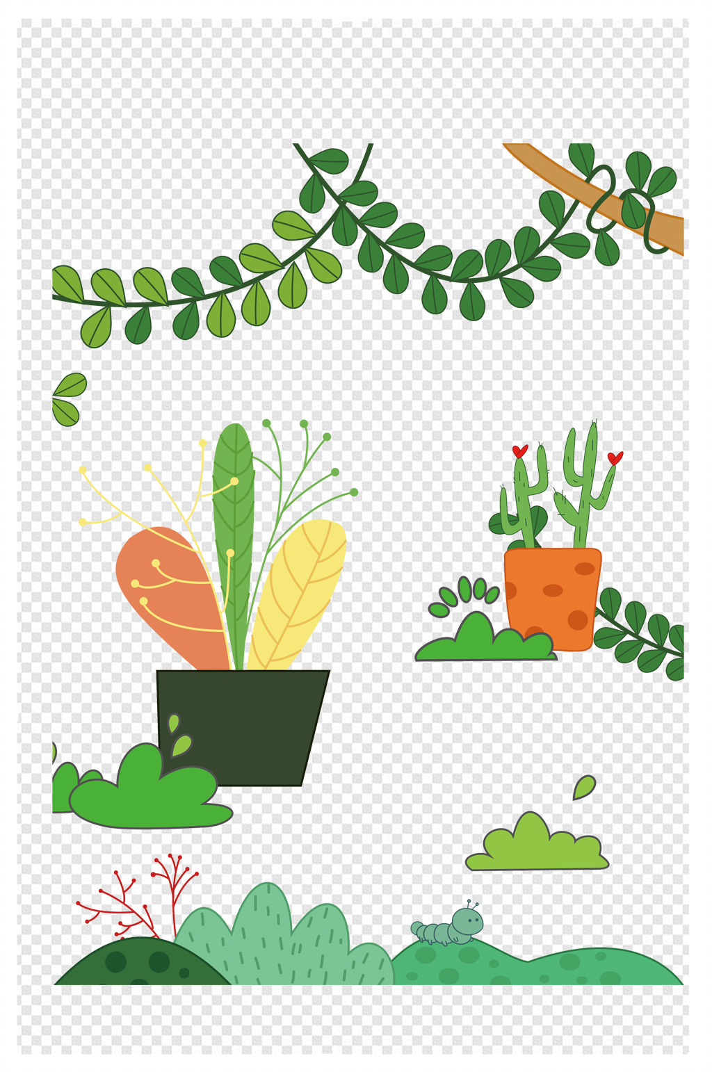 植物素材卡通花盆树叶 设计元素素材下载 众图网