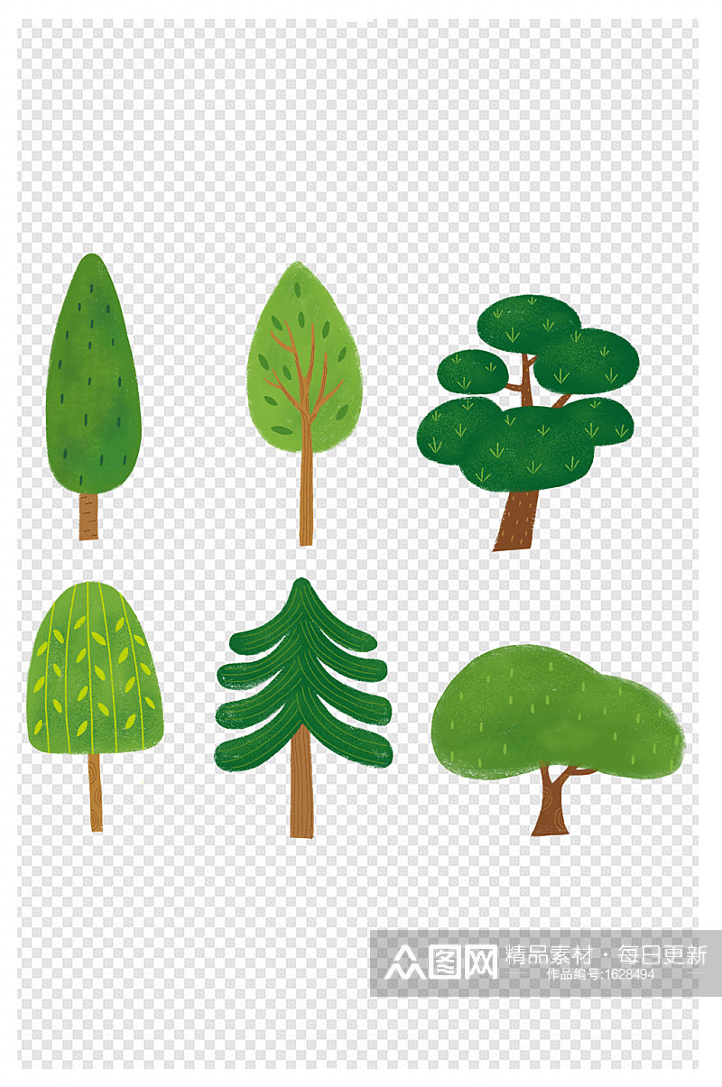手绘树卡通植物素材素材