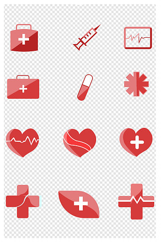 医院标志心电图红十字架图标素材