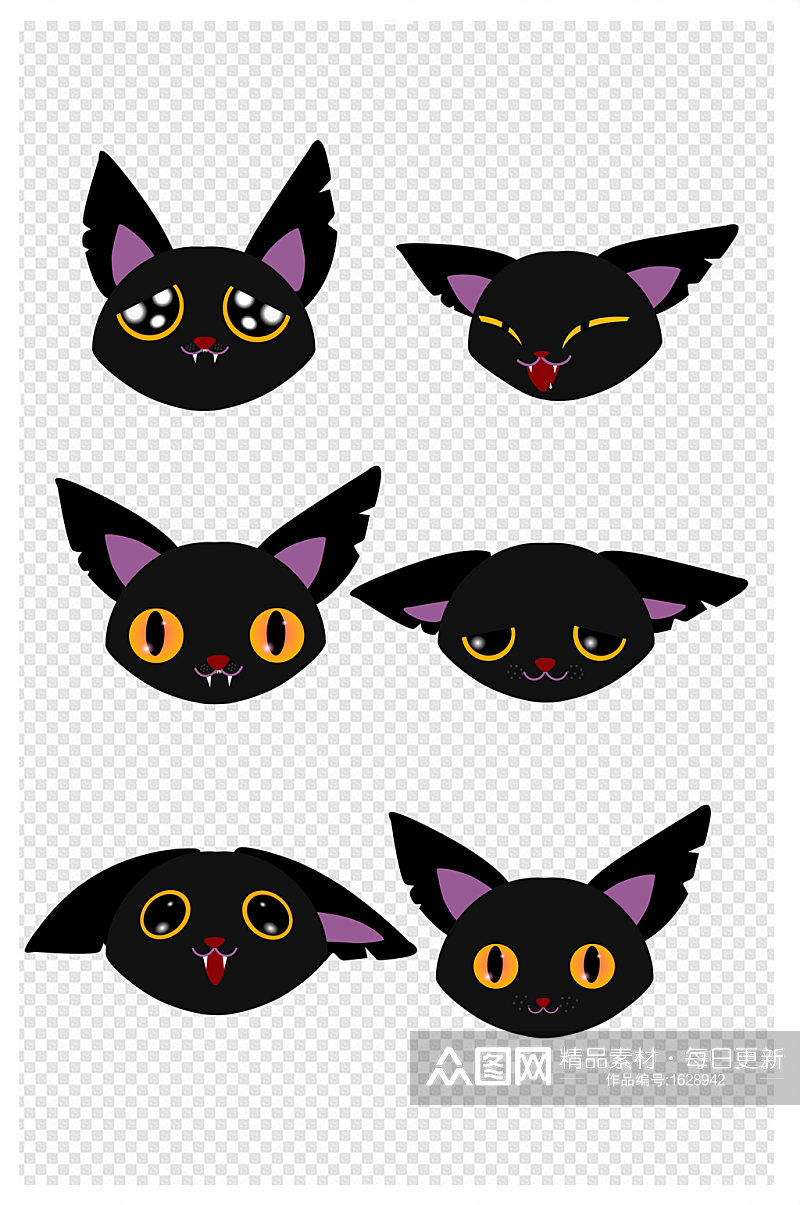 卡通手绘可爱宠物黑猫猫咪孟买猫头像素材