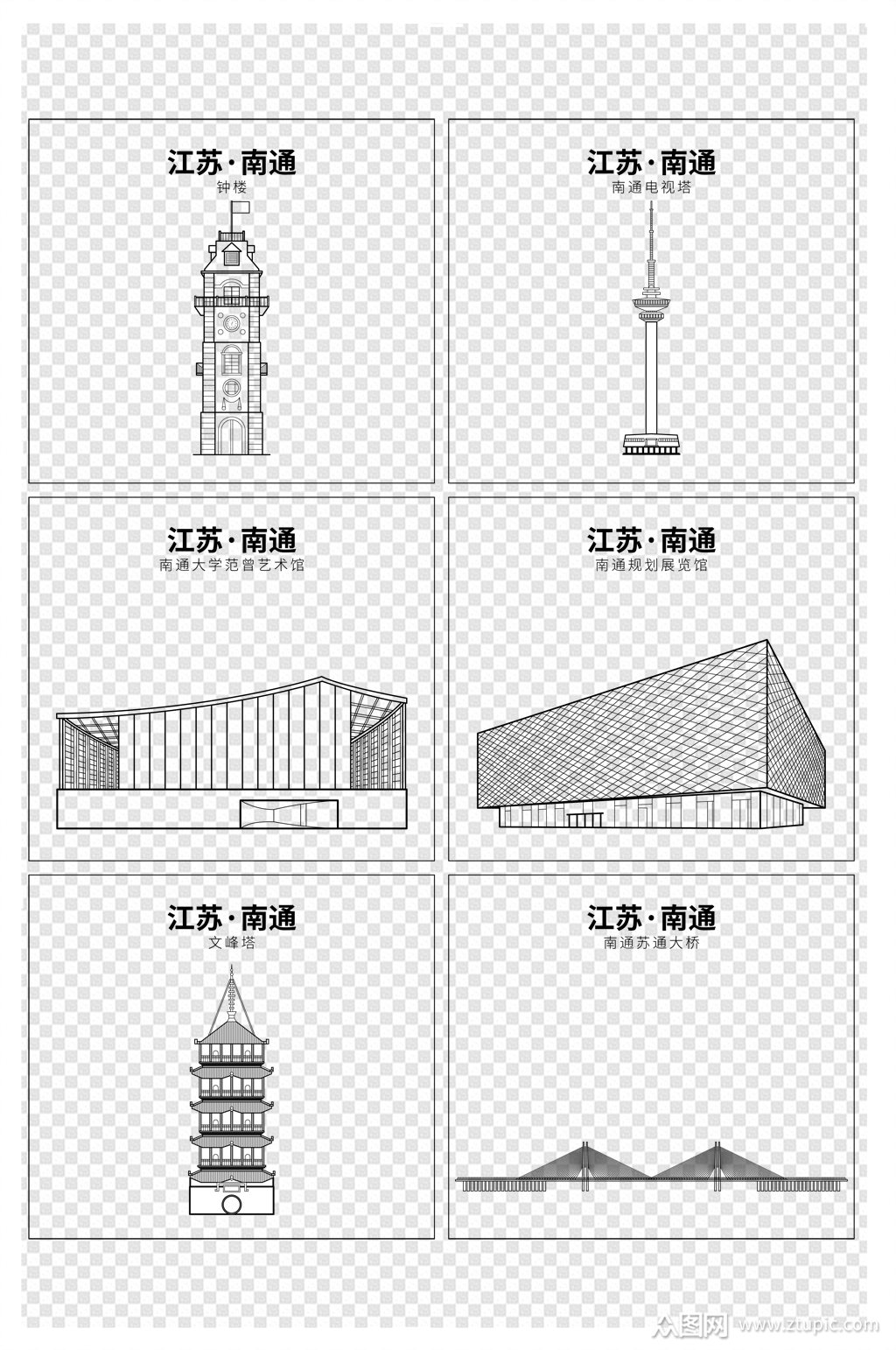 南通建筑套图线条画
